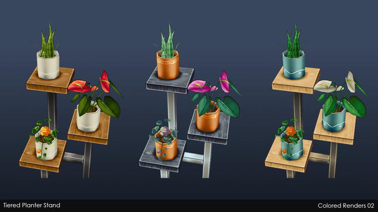 Low-poly Tiered Planter Stand (Colored)