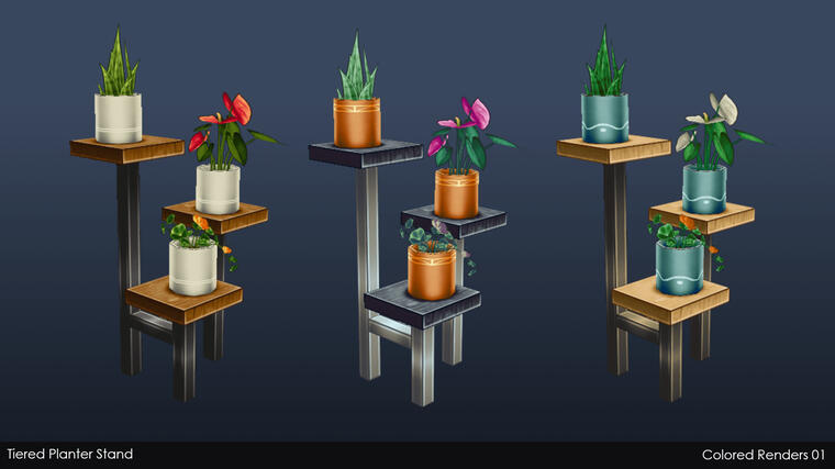 Low-poly Tiered Planter Stand (Colored)