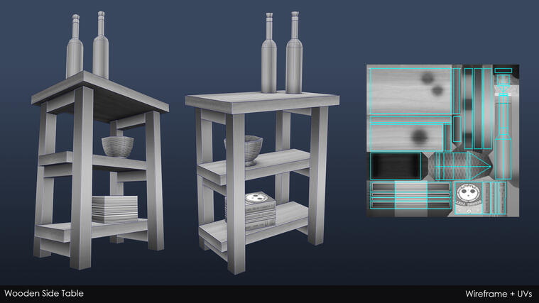Low-poly Side Table (Wireframe +UVs)