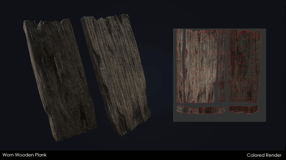 High-poly Worn Wooden Plank